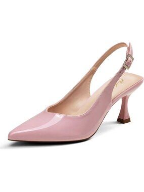 Women's Pink Kitten Heel Slingback Low 3 Inches Stiletto Pointed Toe Elegant
